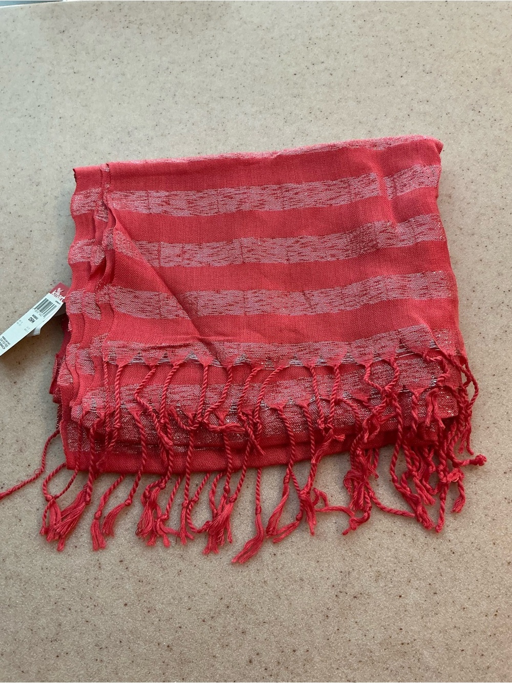 Women’s Orange  Striped Fringe Scarf Wrap Gold Thread
